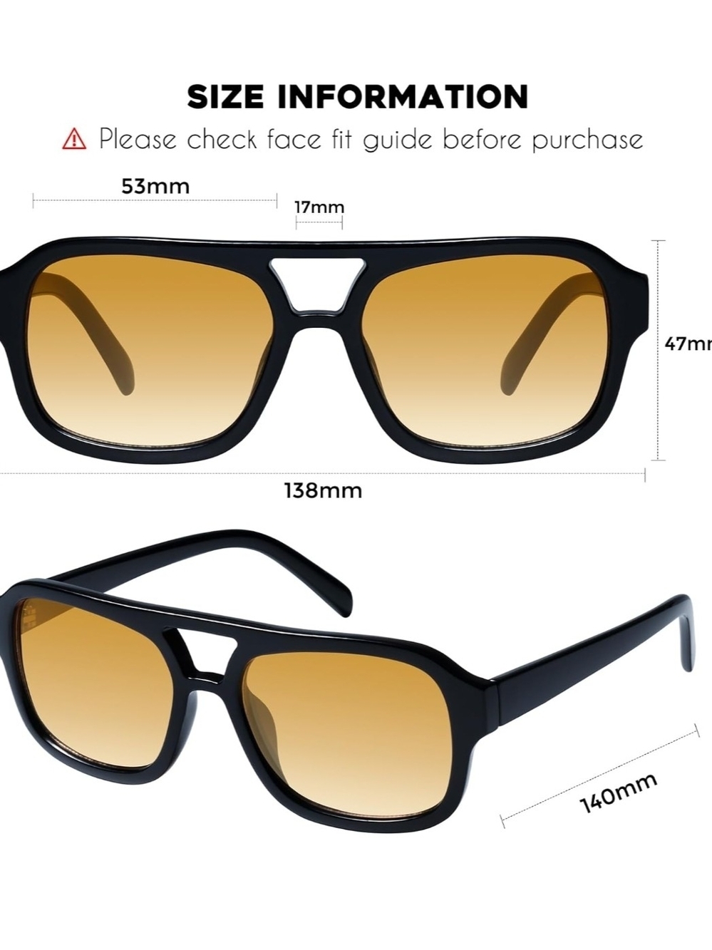 Men's Black Frame Sunglasses with Amber Gradient Lenses